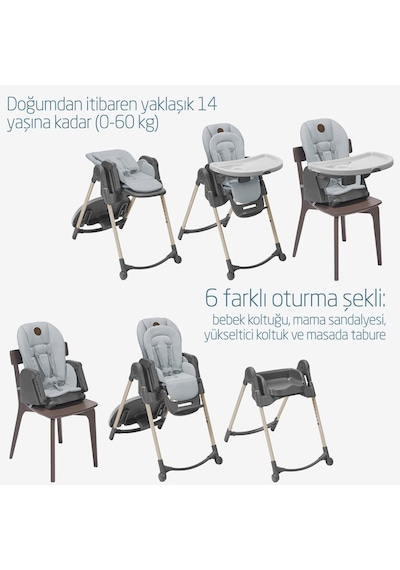 Maxi-Cosi Minla 6'sı Bir Arada  Ahşap Görünümlü Mama Sandalyesi Beyond Grey Eco