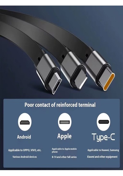 100w 3a Çoklu Hızlı Şarj Kablosu 3in1 Lightning + Type-c + Micro Usb, 1.2m Çoklayıcı Alüminyum 100w