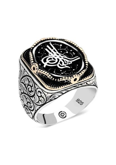 Gümüş Tuğra Oval Erkek Yüzük - 555929104