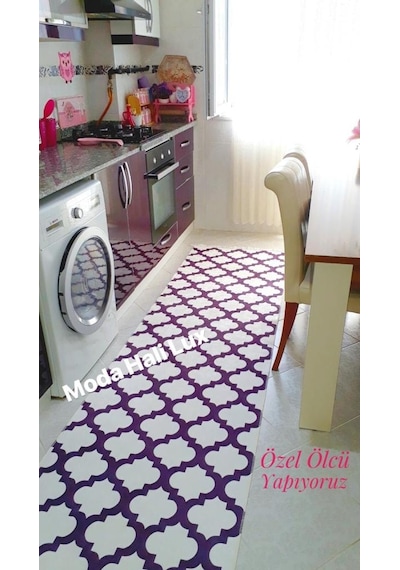 Beyaz Mor Kaymaz Tabanlı Halı Yıkanabilir Halı Kilim Yolluk