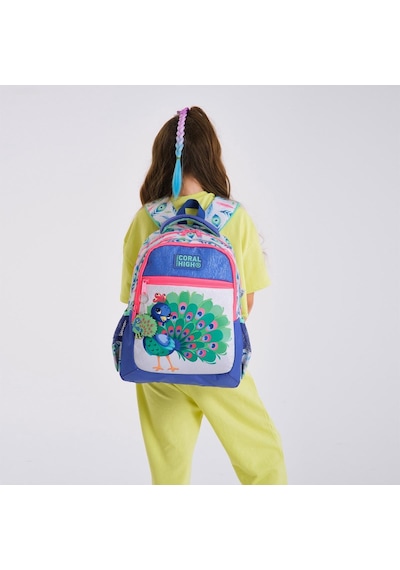 Coral High Kids Gümüş Lavanta Tavus Kuşu Desenli 2'li Okul Çanta Seti Set0223488