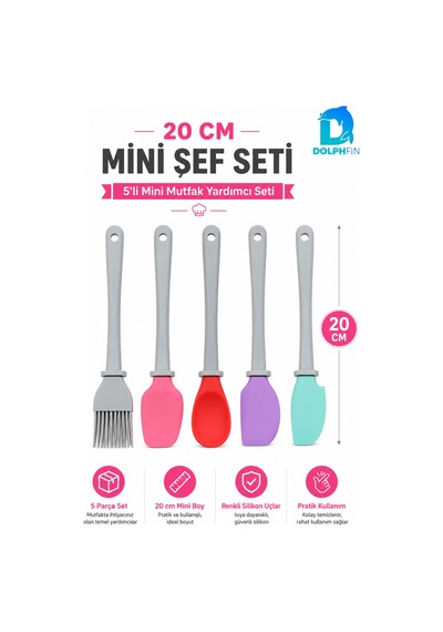 5 Li Mini Şef Seti 20 Cm Silikon Spatula Fırça Mutfak Yardımcı Pasta Hamur Seti Çok Renkli