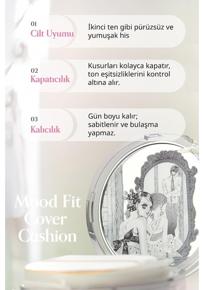 Yarı Mat Bitişli Filtre Etkili Cushion Mood Fit Cover Cushion Spf50+ Pa++++ 02 Ivory Fit