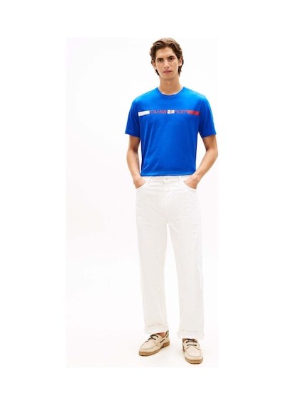 Tommy Hilfiger Brand Love Strıpe Tee - Logo Baskılı T-shırt Blue