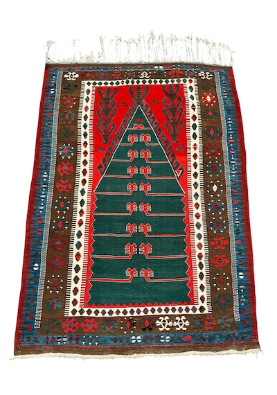 El Dokuma Antika Obruk Kilimi 130x180 Kök Boya İnce Koleksiyonluk Kilim