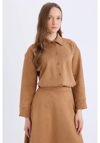DeFacto Regular Fit Süet Uzun Kollu Gömlek Tunik E5917AX24WNBG138