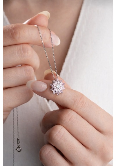 Çekirdekjewelry 925 Ayar Gümüş Lotus Kolye Gri