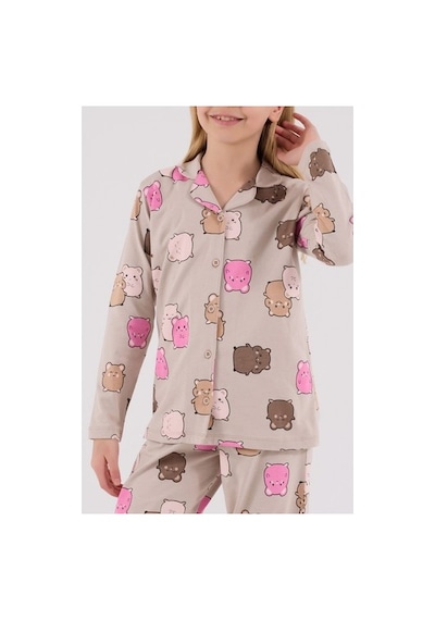 Rolypoly Kız Çocuk Krem Gömlek Pijama Takımı Bej/4-5yas