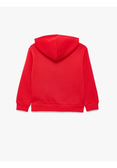 Koton Leopar Desenli Yıldızlı Uzun Kollu Şardonlu Fermuarlı Kapşonlu Sweatshirt Kırmızı 7wkg10050ak