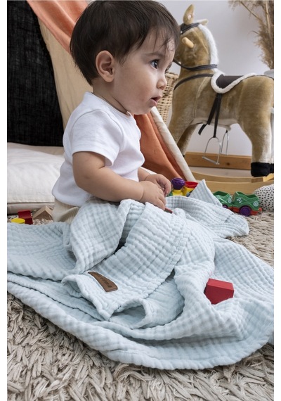 Zeypba 4 Katlı Müslin Bebek - Çocuk Battaniyesi %100pamuk 90x100 CM Mavi