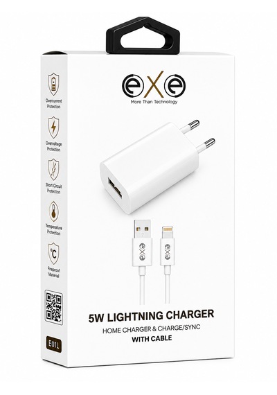 Exe Lightning Şarj Adaptörü Kablolu iPhone Uyumlu Şarj Seti Beyaz 0