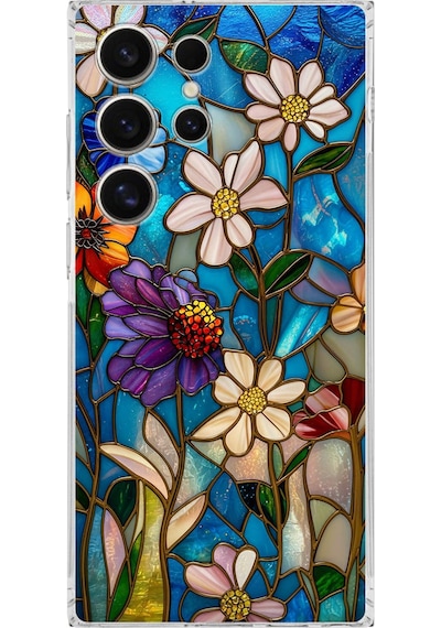 Printify Samsung Galaxy S25 Ultra İle Uyumlu Vitray Mavi Bahar Tasarımlı Şeffaf Silikon Kılıf Şeffaf