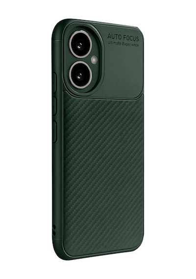 Honor 400 Uyumlu Kılıf Karbon Tasarım Kamera Korumalı Silikon Telefon Kılıfı Kapak Koyu Yeşil
