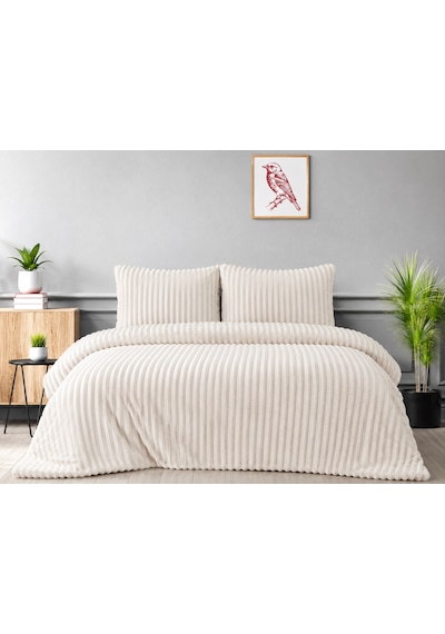 Merinos Diamond Kürk Riva Desen Comforter Set, Çift Kişilik Yorgan Seti 220x240 Krem