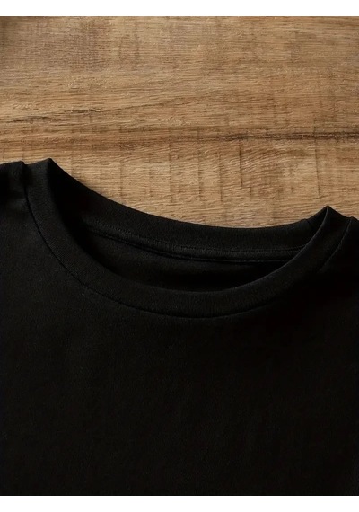 Kadın Tişört Ayı Baskılı Bisiklet Yaka Yazlık Kısa Kol T-shirt - Siyah