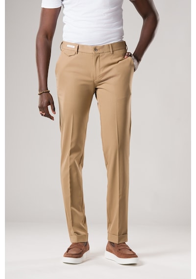 Ecer Slimfit Beli Yarım Lastikli Likralı Duble Paça Yazlık Kumaş Pantolon Devetüyü