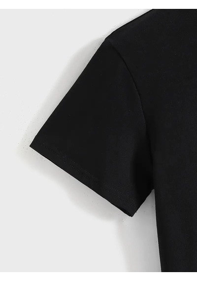 Genel Marka 20/1 Penye Compack Baskılı Oversize Kısa Kol Bisiklet Yaka T-shirt - Siyah - Renkli