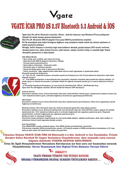 Vgate İcar Pro 2S v2.3 Bluetooth 5.2 Elektrikli Araçlar İçin Özel ABRP Uyumlu Arıza Tespit Cihazı