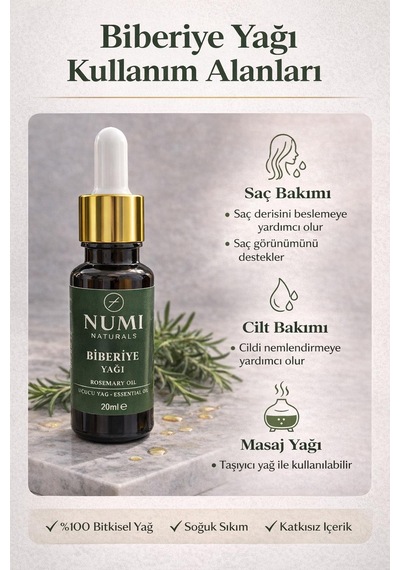Biberiye Yağı 20 Ml Saf Uçucu Biberiye Yağı Saç Bakım Yağı, Aromaterapi Ve Masaj Yağı