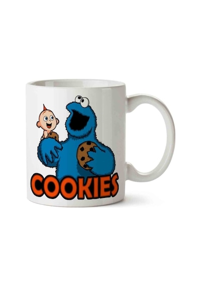 Cookie Monsters Kurabiye Canavarı 2 Porselen Kupa Bardak Beyaz
