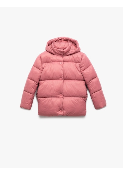 Koton Uzun Kollu Çıtçıt Kapamalı Kapşonlu Şişme Mont Pembe 6wkg00028aw Gül