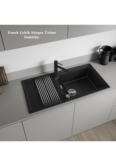 Blanco Adıra Xl 6 S Granit Evye, Volkan Gri Renk, Tezgah Üstü, Çift Yönlü Damlalık, 100x50 Cm Gri