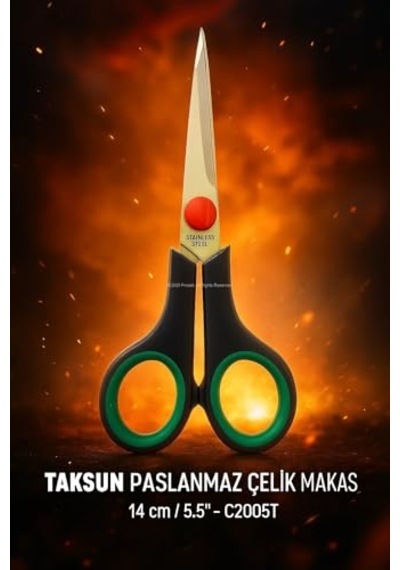Taksun Paslanmaz Çelik Makas, 14 Cm, C2005t, Keskin Bıçak, Ofis, Okul Kullanımı, Çok Amaçlı, Dayanıklı Vidalı Yapı, Ergonomik, Hassas Kağıt, Karton Kesimi, Profesyonel Makas, 5,5"