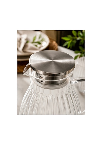 1800 Ml,büyük Boy Borosilikat Cam Sürahi,metal Süzgeç Kapaklı,su,limonata,detoks,çay Sürahisi-model2