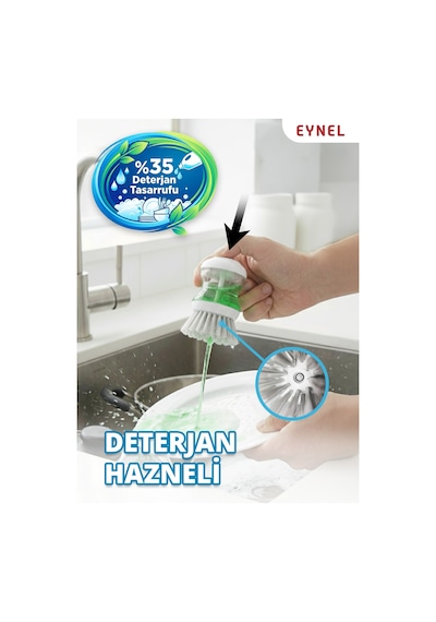 Eynel 1 Adet Deterjan Hazneli Bulaşık Fırçası, Pratik Kullanımlı Fırça Lavabo Temizleme Aparatı Çok Renkli