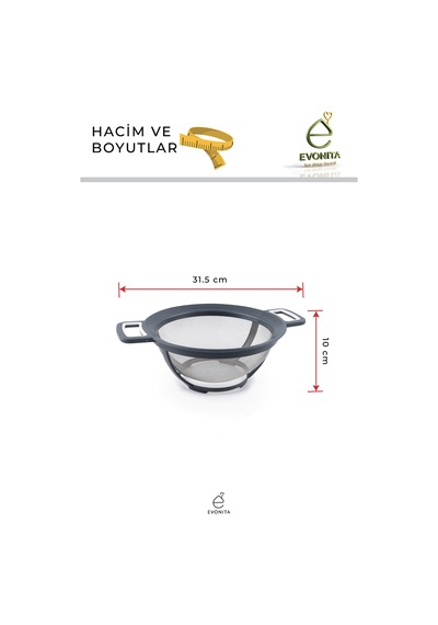 Paslanmaz Çelik Büyük Süzgeç 31.5 Cm Çift Kulplu Makarna Pirinç Süzgeci İnce Telli Meyve Sebze Şeffaf