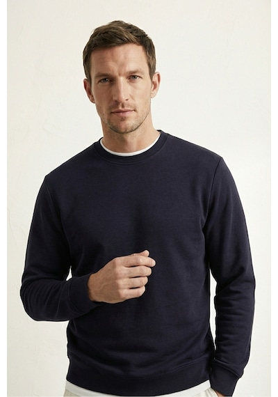 Elemge Pamuklu Erkek Sweatshirt Lacivert Soft Touch Relax Fit Basic Bisiklet Yaka 3 Iplik Nefes Alan