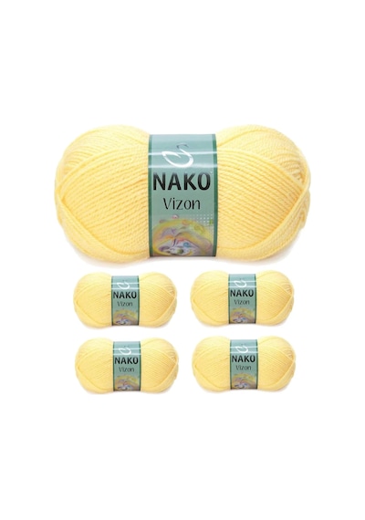 Tedar 5 Adet Vizon Premium Akrilik El Örgü İpi Yünü Renk No:215 Saman Sarı Najmaddin (No:1) 8.5Cm X 10.5 Cm