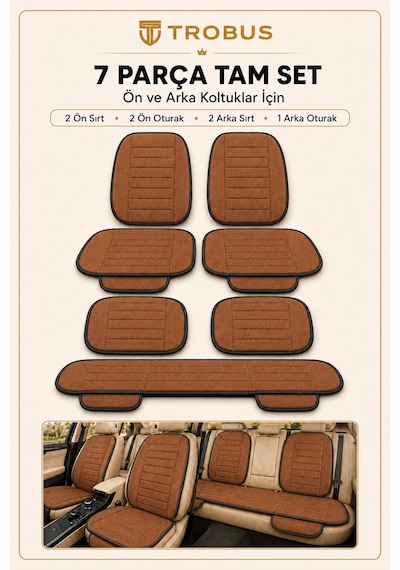 Audi A3 2003-2011 Üniversal Soft Alkantra Çizgili 7 Parça Oto Koltuk Minderi Taba