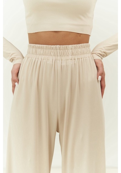 Mai Collection Mai Studios Co. Jany Uzun Kollu Bej Crop Pantolon Takım Bej