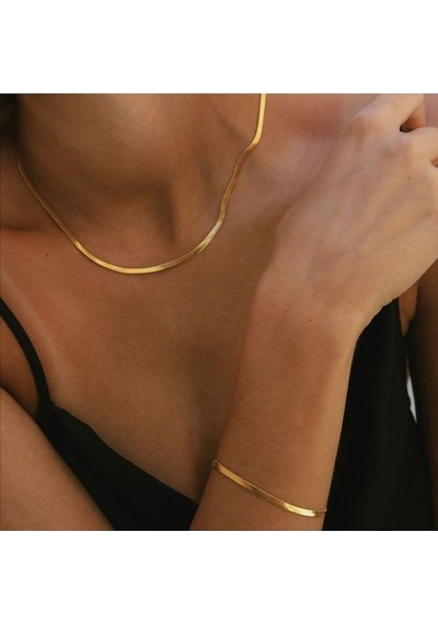 İtalyan Ezme Çelik Zincir Bileklik Gold Renk Çelik Bileklik Unise Renkli