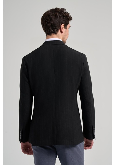 İmza Çizgili Desen Gofreli Mono Yaka Esnek 6 Drop Slim Fit Ceket 1002250122 Siyah