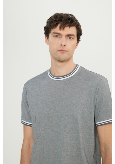 AC&Co / Altınyıldız Classics  Erkek Sıyah Pamuklu Slim Fit Dar Kesim Bisiklet Yaka Tişört SIYAH