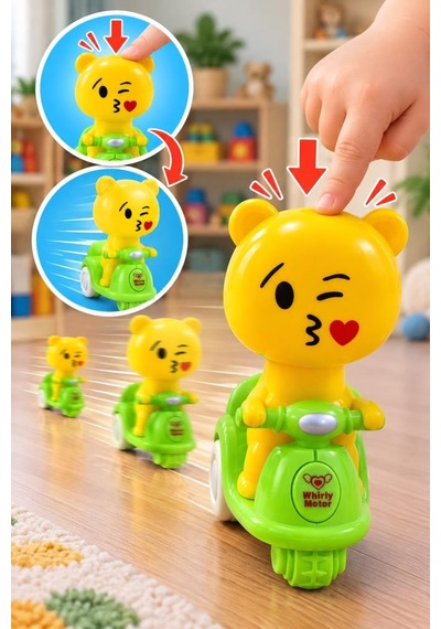 4 Lü Bas Git Oyuncak Motor Seti Renkli Emoji Figürlü 12 Cm Eğlenceli Ve Eğitici Motosikletler