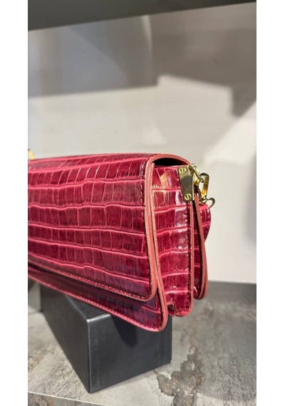 Lovelystore Kroko Desenli 3 Gözlü Günlük Kadın Mini El & Omuz Çantası 24x12 Bordo