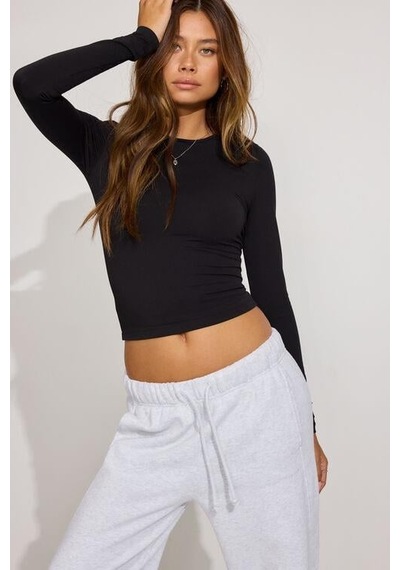 Seeh Siyah Bisiklet Yaka Basic Uzun Kollu Body Sh142