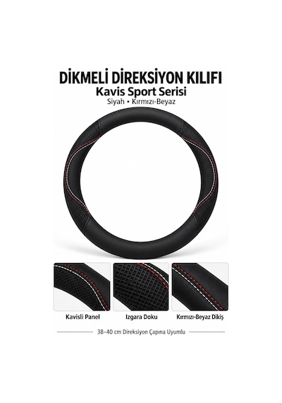 Trobus Honda City 2009-2014 Uyumlu Dikmeli Direksiyon Kılıfı Kavis Sport Siyah Kırmızı-beyaz Siyah - Kırmızı-beyaz