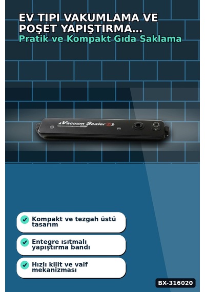 Vakumlama Ve Poşet Yapıştırma Makinesi - Ev Tipi Pratik Gıda Saklama Cihazı Bx-316020
