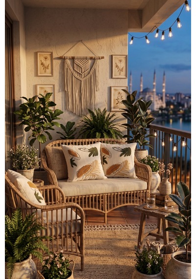 2'li Punch İşlemeli Kırlent Kılıfı Modern Bohem Dekoratif Koltuk Yastık Kılıfı Palmera Palmera