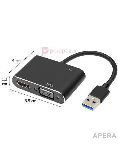 Usb 3.0 To Hdmı Ve Vga Adaptörü 1080p Çift Ekran Ve Ses Çıkışlı Pc Uyumlu Çoklu Monitör Görüntü Aktarıcı Cn05