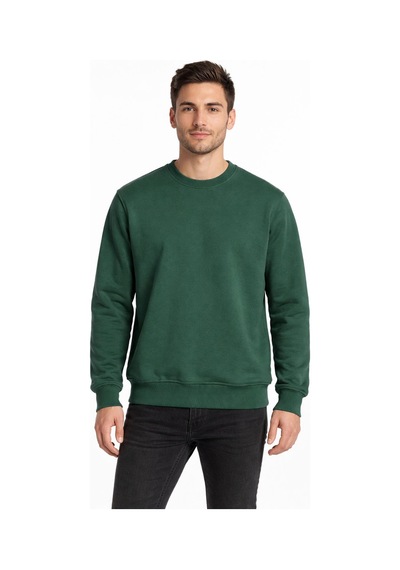 Basic Bisiklet Yaka Relaxed Regular Erkek Sweatshirt - 7556 Yeşil