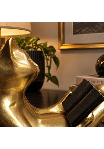 Feline Siyah/gold Kedi Kitap Tutucu Biblo Seti 2 Adet