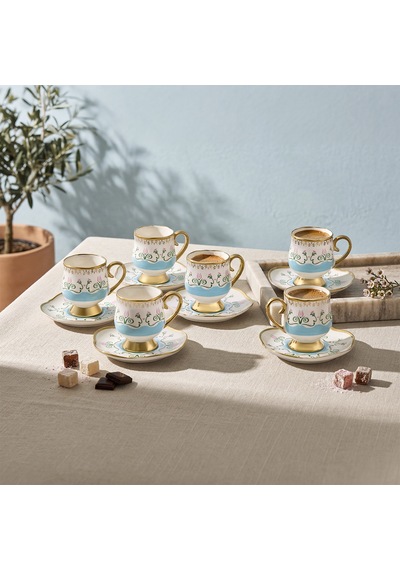 Aryıldız Eros 12 Parça 6 Kişilik Kahve Fincan Takımı Açık Mavi 90 Ml Çok Renkli