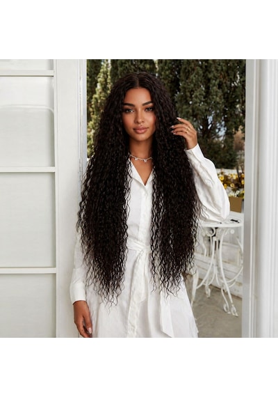 Afro Dalga Fiber Sentetik Tül Peruk / Koyu Kestane - Lygl-874994 Renkli