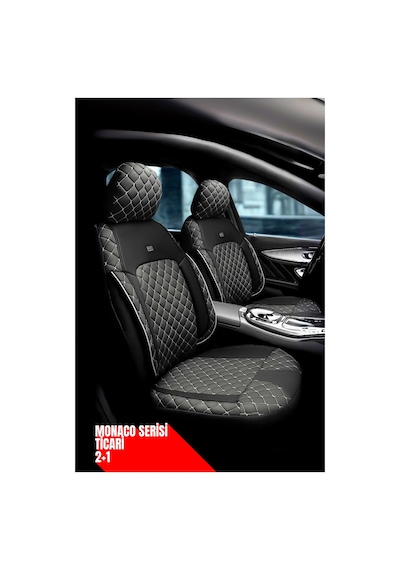 Fiat Bravo 2007- 2014 Ticari Araç 2+1 Uyumlu Monaco Serisi Eviza Koltuk Kılıfı Siyah/beyaz, Kolay Montaj