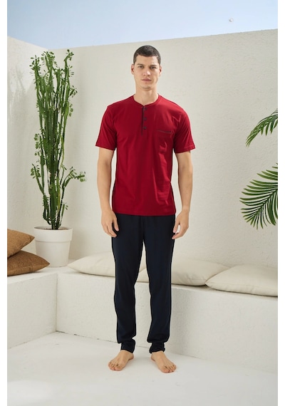 Kocabey 2090 Erkek Midi Yaka Pijama Takım Bordo